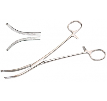 Затискач очеревинний Мікуліча-Бенголеа, вертикально-зігнутий, з кремальєрою, 195 мм Bio Tules Impex BTS-8-111.1